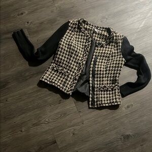 CAbi Black and Cream Houndstooth Jacket